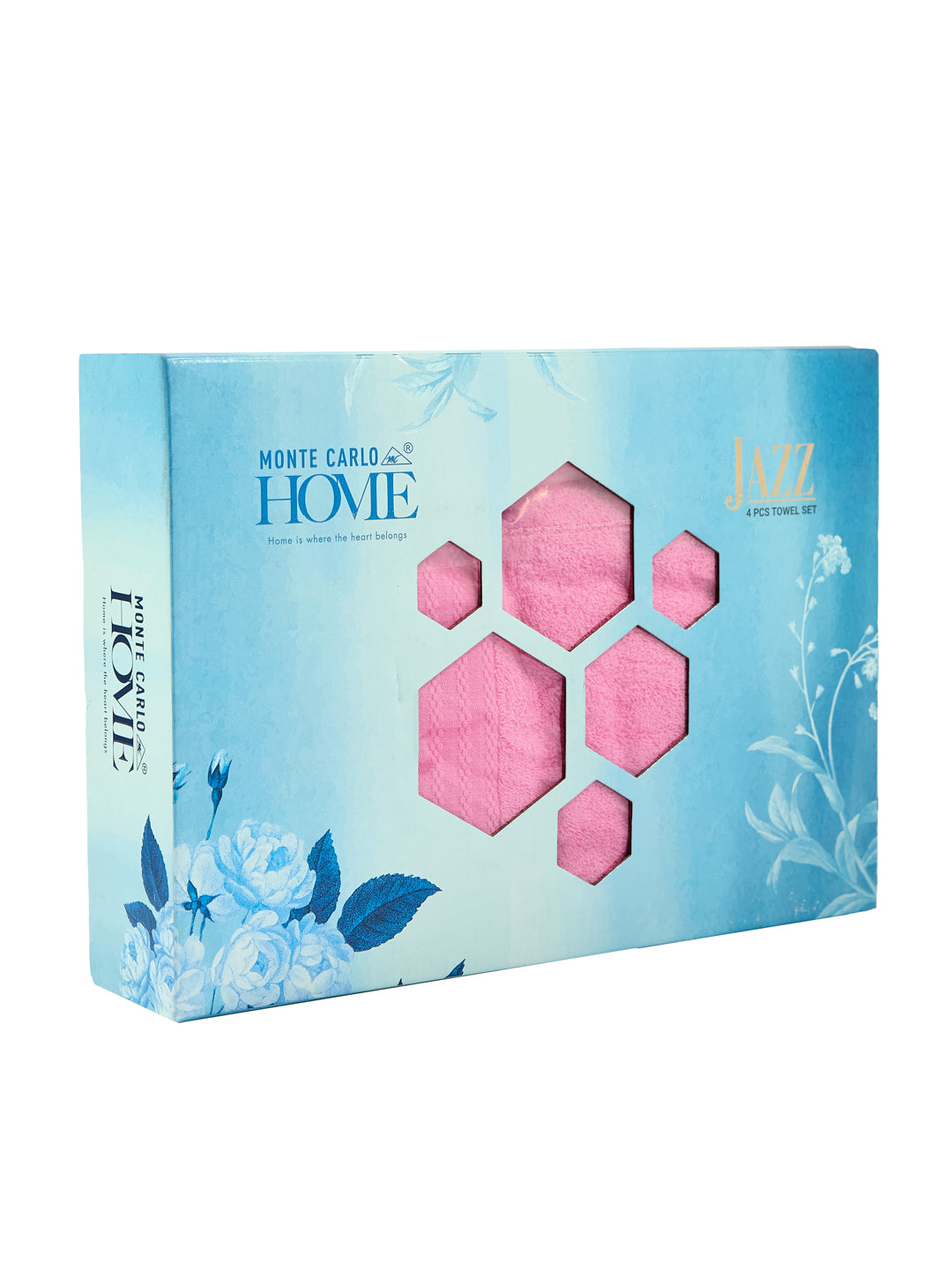 Pink 100% Cotton Solid 380 GSM Bath Towel Jazz 4 Pc Set Gifting Box Pack