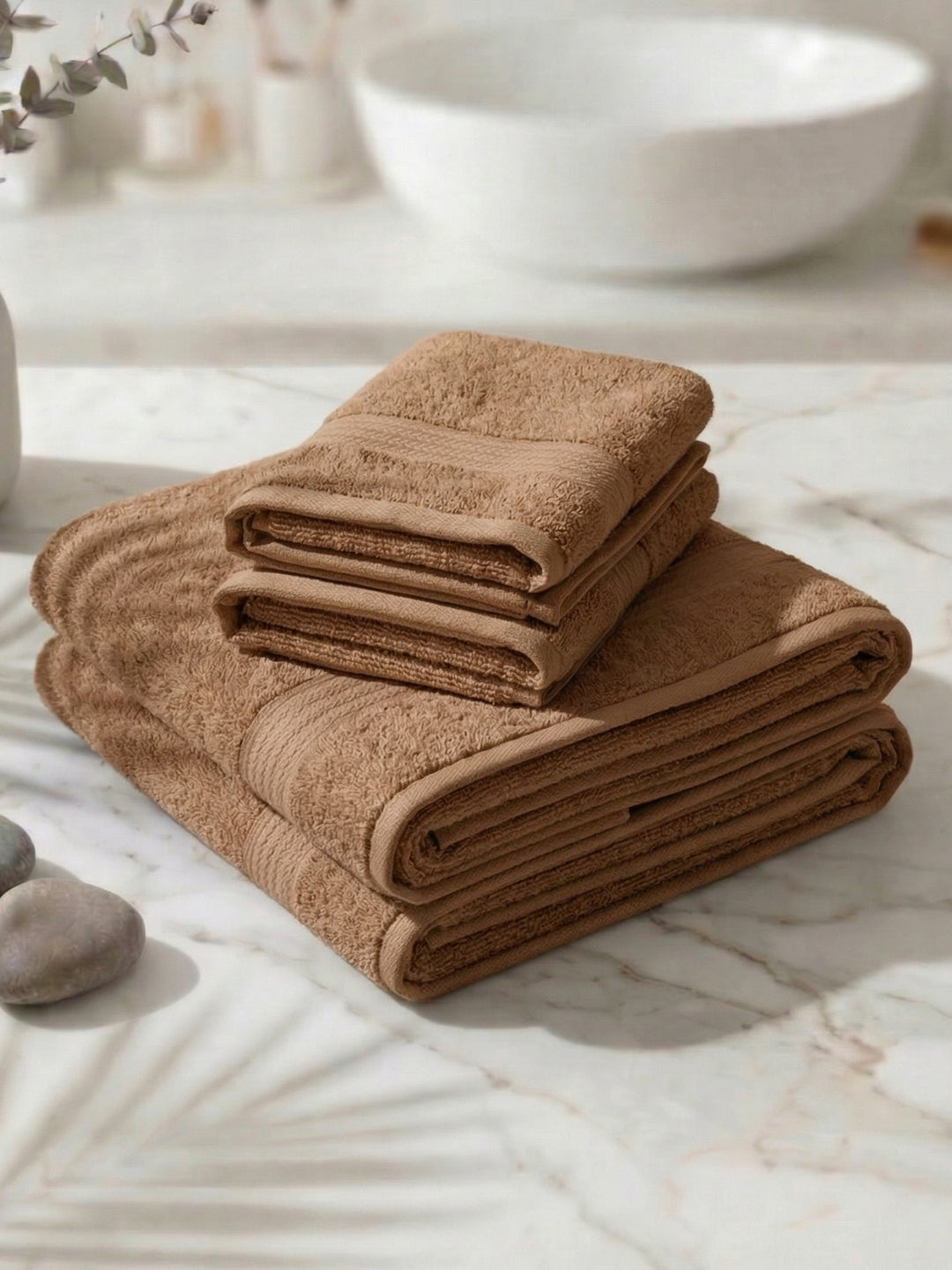 Beige 100% Cotton Solid 380 GSM Bath Towel Jazz 4 Pc Set Gifting Box Pack