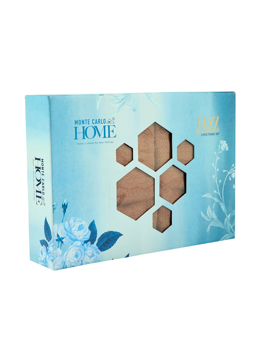 Beige 100% Cotton Solid 380 GSM Bath Towel Jazz 4 Pc Set Gifting Box Pack