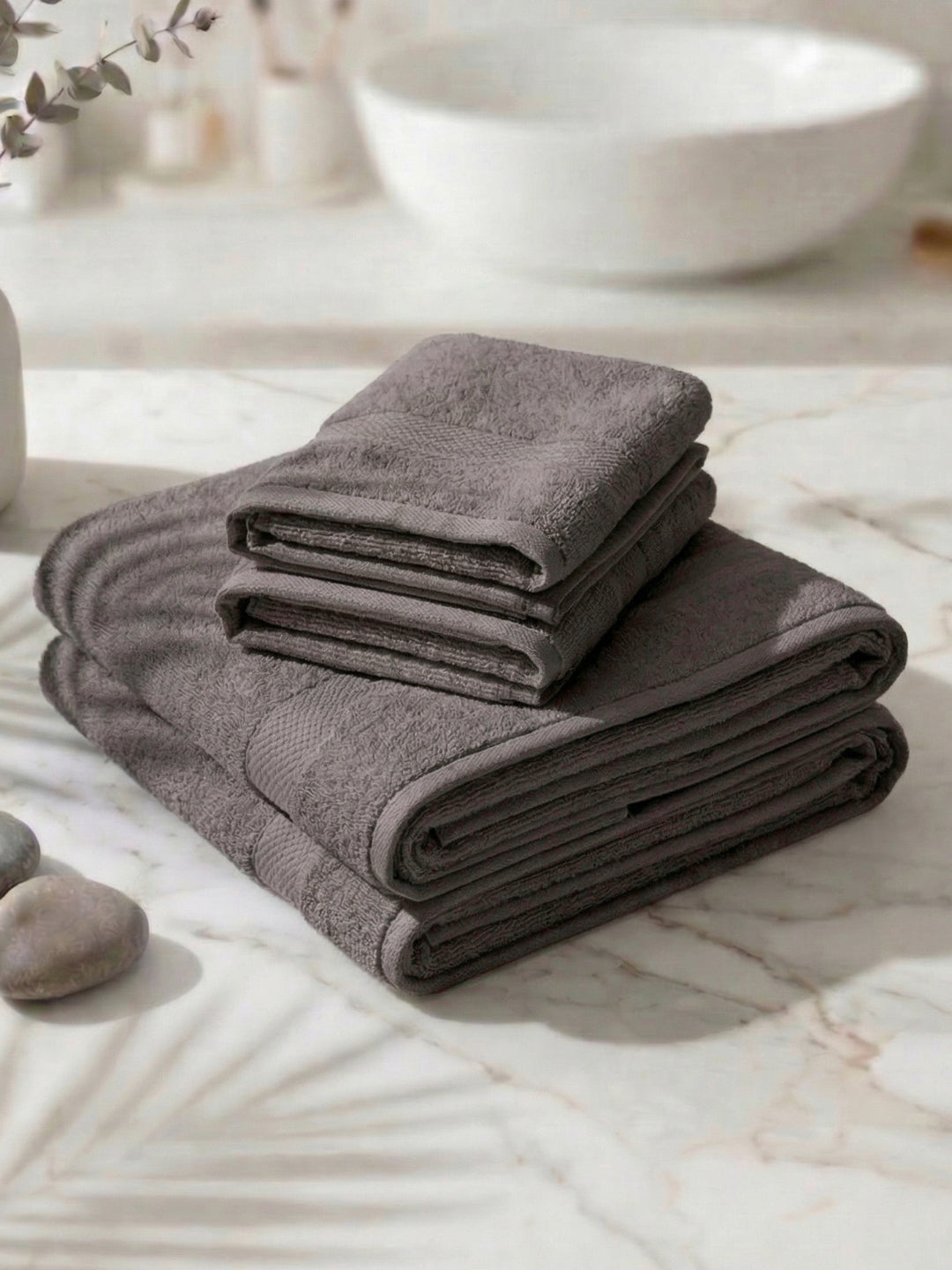 Grey 100% Cotton Solid 380 GSM Bath Towel Jazz 4 Pc Set Gifting Box Pack