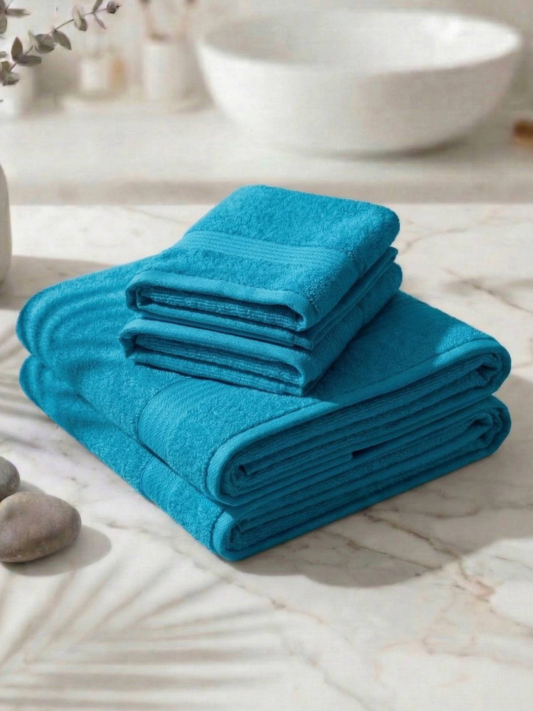 Peacock Blue 100% Cotton Solid 380 GSM Bath Towel Jazz 4 Pc Set Gifting Box Pack