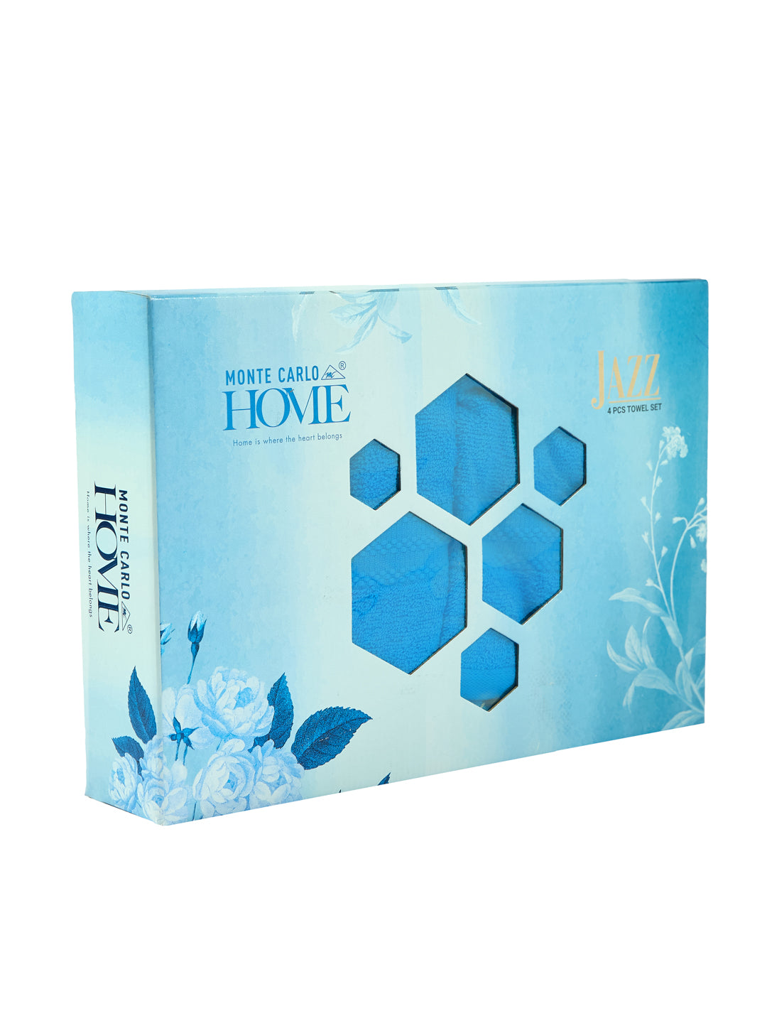 Peacock Blue 100% Cotton Solid 380 GSM Bath Towel Jazz 4 Pc Set Gifting Box Pack