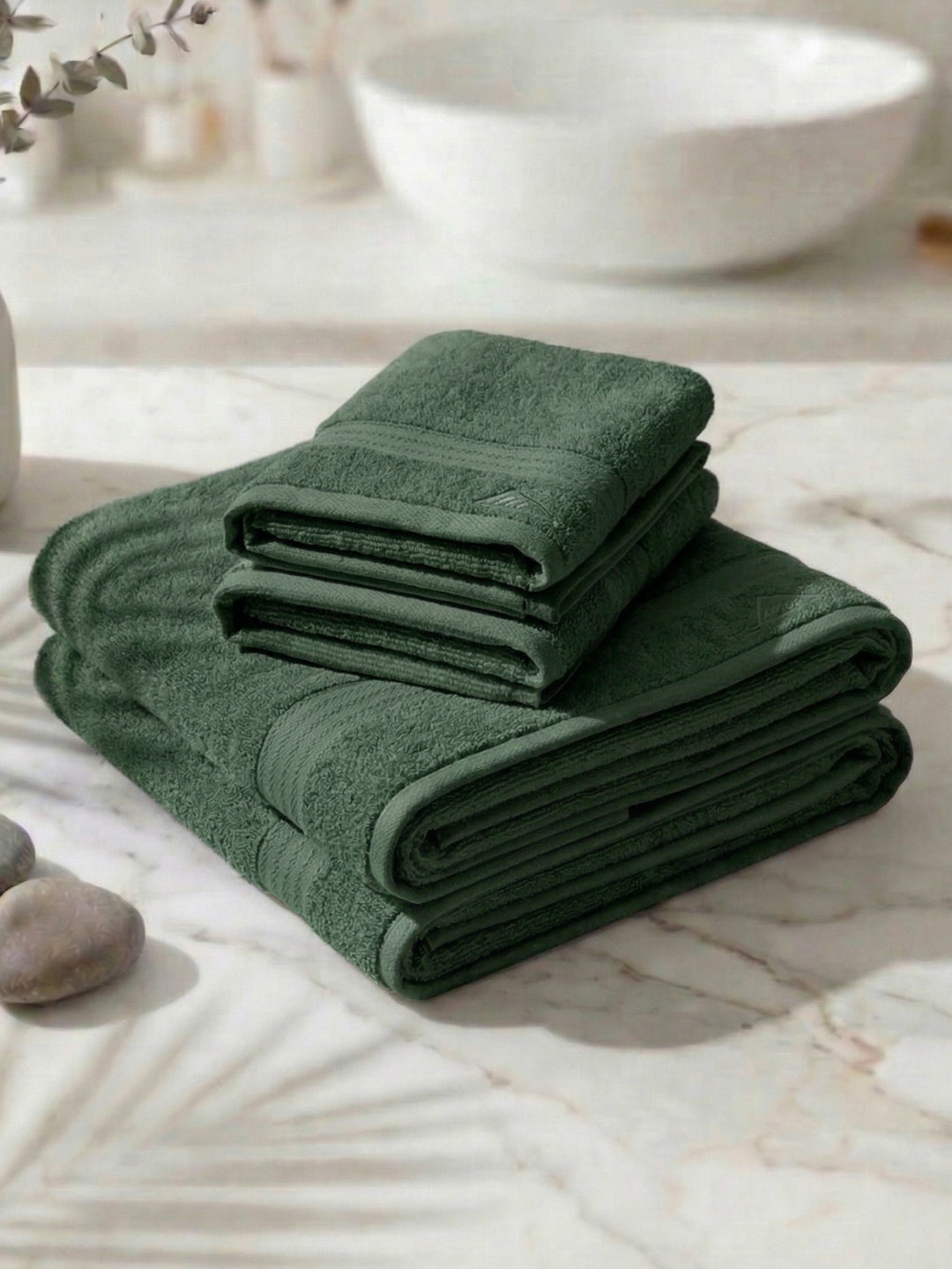 Elm Green 100% Cotton Solid 380 GSM Bath Towel Jazz 4 Pc Set Gifting Box Pack