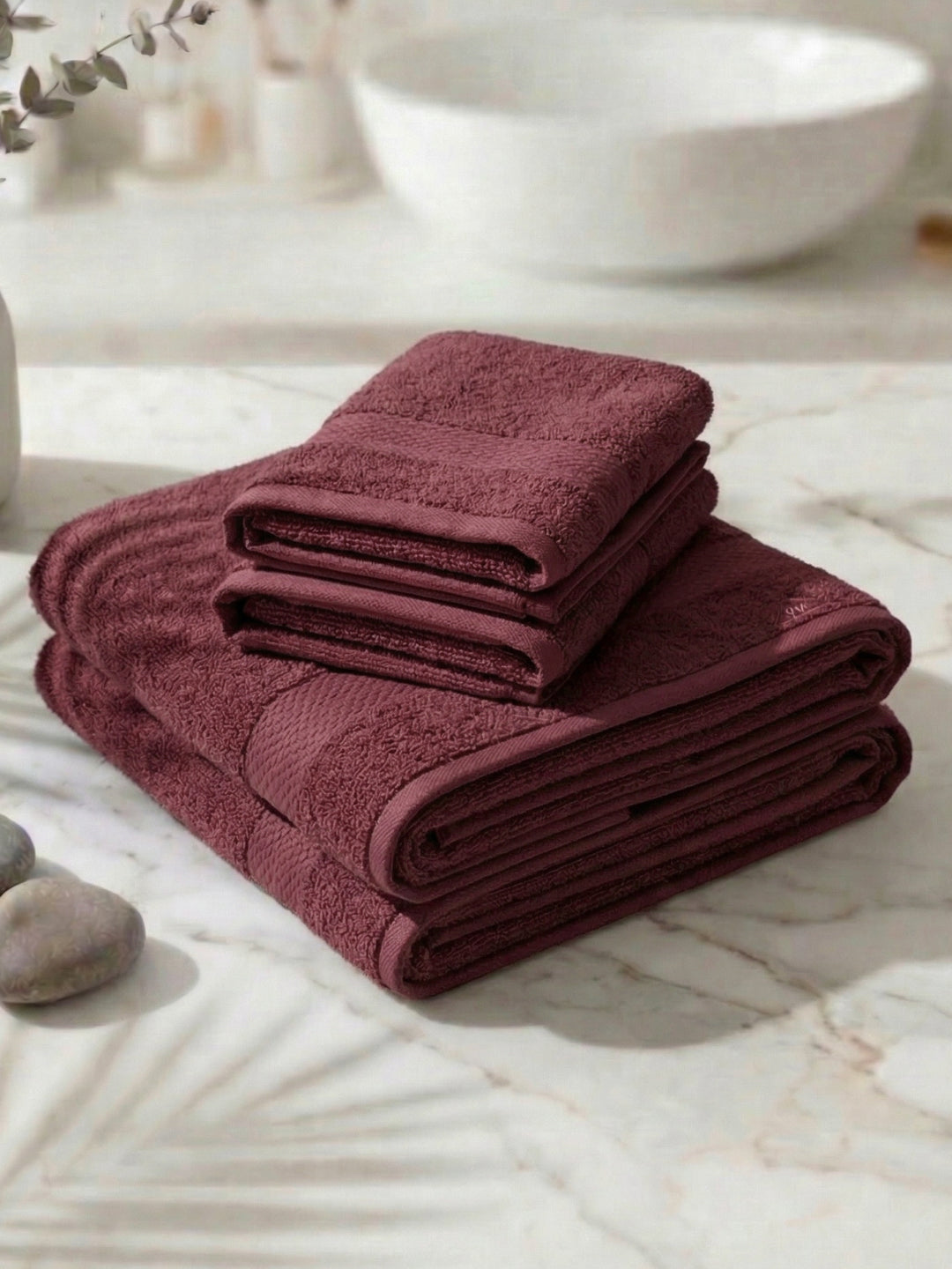 Maroon 100% Cotton Solid 380 GSM Bath Towel Jazz 4 Pc Set Gifting Box Pack