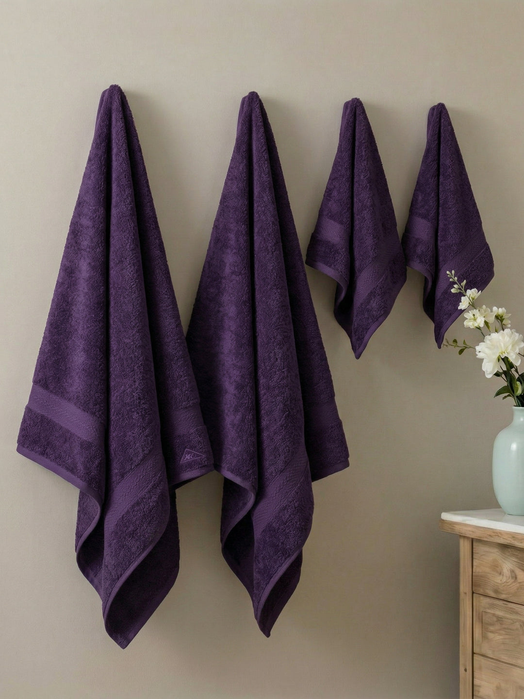 Purple 100% Cotton Solid 380 GSM Bath Towel Jazz 4 Pc Set Gifting Box Pack