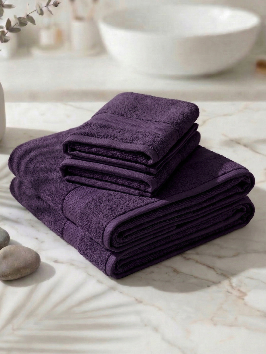 Purple 100% Cotton Solid 380 GSM Bath Towel Jazz 4 Pc Set Gifting Box Pack