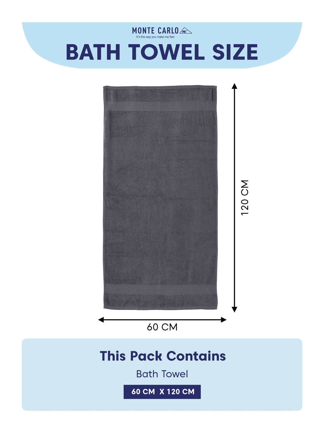 Essential Grey 100% Cotton Solid 380 GSM Bath Towel Jazz Small 1 Pc Pvc Pack