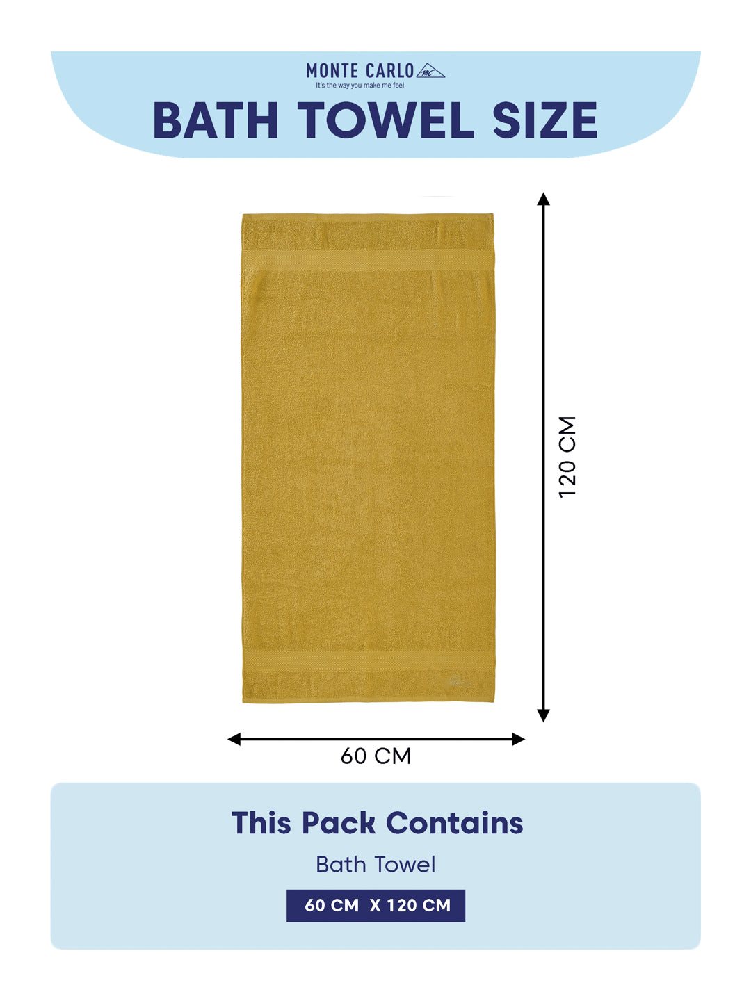 Essential Mustard Yellow 100% Cotton Solid 380 GSM Bath Towel Jazz Small 1 Pc Pvc Pack