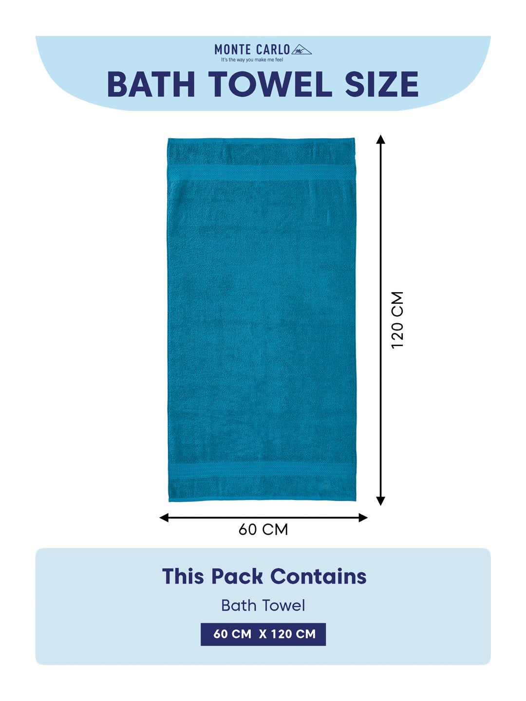Essential Peacock Blue 100% Cotton Solid 380 GSM Bath Towel Jazz Small 1 Pc Pvc Pack
