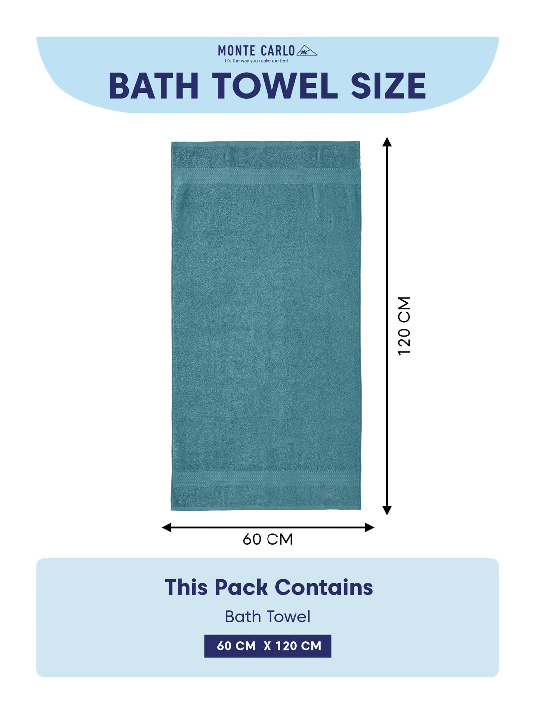 Essential Aqua Blue 100% Cotton Solid 380 GSM Bath Towel Jazz Small 1 Pc Pvc Pack