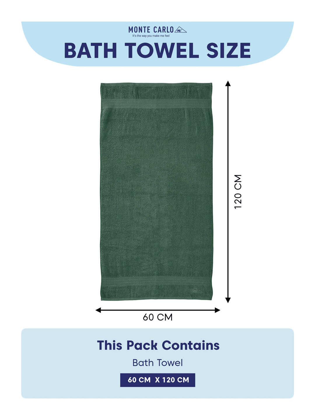 Essential Elm Green 100% Cotton Solid 380 GSM Bath Towel Jazz Small 1 Pc Pvc Pack