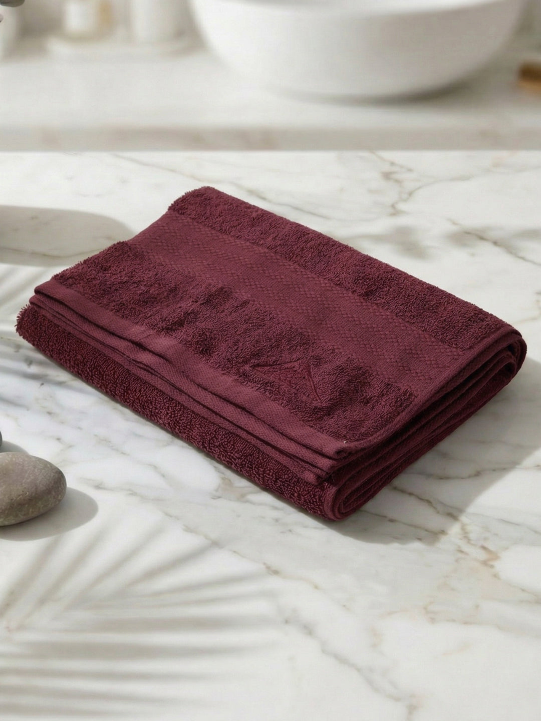Essential Maroon 100% Cotton Solid 380 GSM Bath Towel Jazz Small 1 Pc Pvc Pack