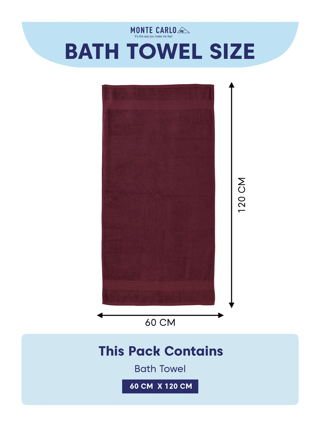 Essential Maroon 100% Cotton Solid 380 GSM Bath Towel Jazz Small 1 Pc Pvc Pack