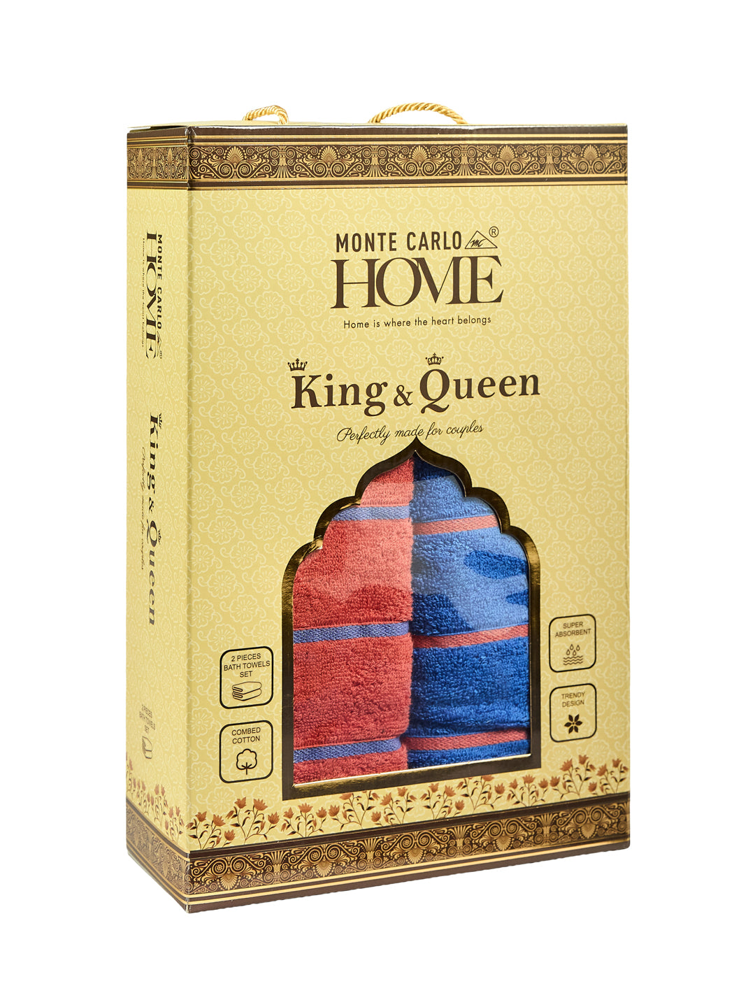 Orange & Blue 100% Cotton Solid 480 GSM Bath Towel King & Queen 2 Pc Set Gifting Box Pack
