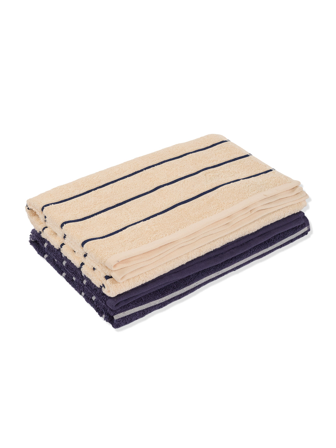 Navy Blue & Light Beige 100% Cotton Solid 480 GSM Bath Towel King & Queen 2 Pc Set Gifting Box Pack