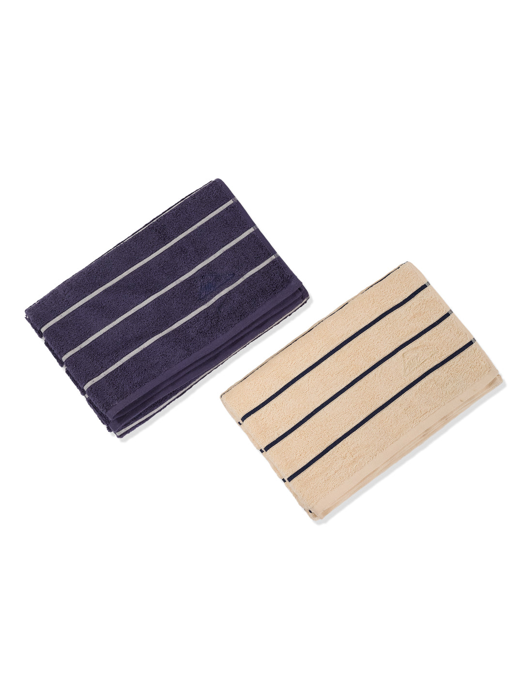 Navy Blue & Light Beige 100% Cotton Solid 480 GSM Bath Towel King & Queen 2 Pc Set Gifting Box Pack