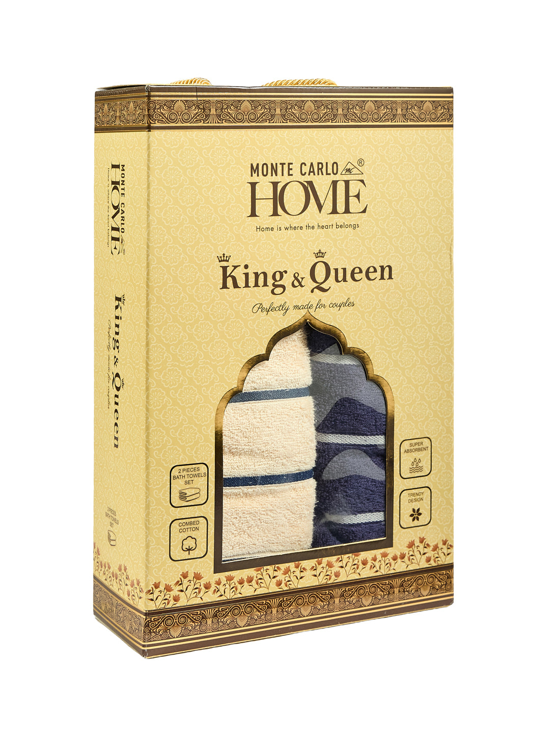 Navy Blue & Light Beige 100% Cotton Solid 480 GSM Bath Towel King & Queen 2 Pc Set Gifting Box Pack
