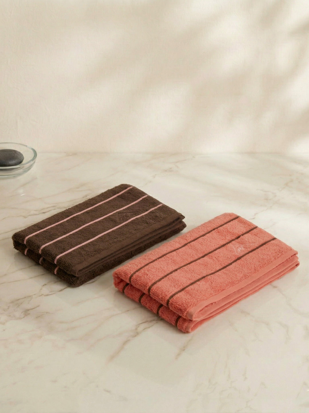 Coral & Brown 100% Cotton Solid 480 GSM Bath Towel King & Queen 2 Pc Set Gifting Box Pack