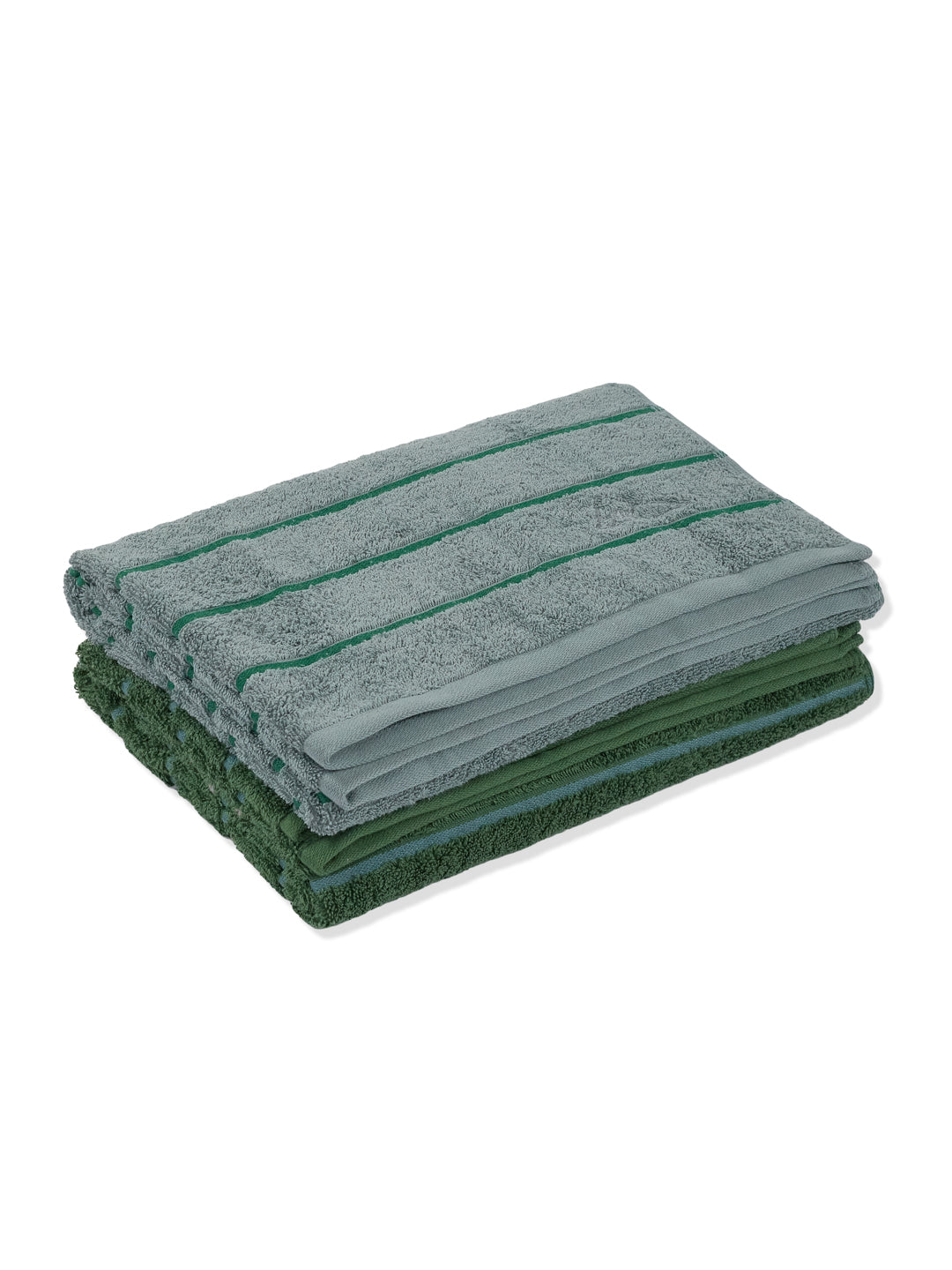 Dusty Blue & Green 100% Cotton Solid 480 GSM Bath Towel King & Queen 2 Pc Set Gifting Box Pack