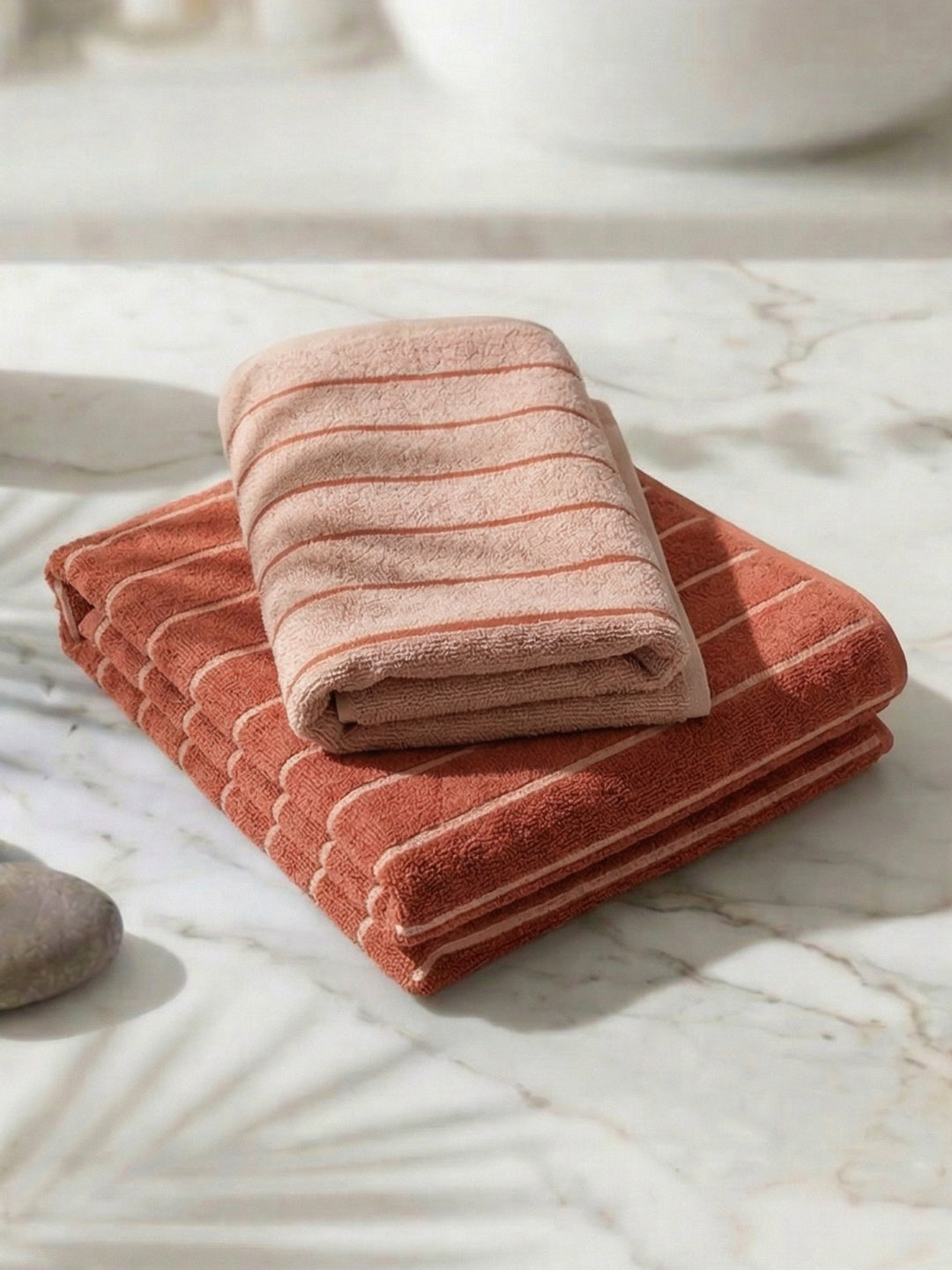 Dusty Brown & Light Brown 100% Cotton Solid 480 GSM Bath Towel King & Queen 2 Pc Set Gifting Box Pack