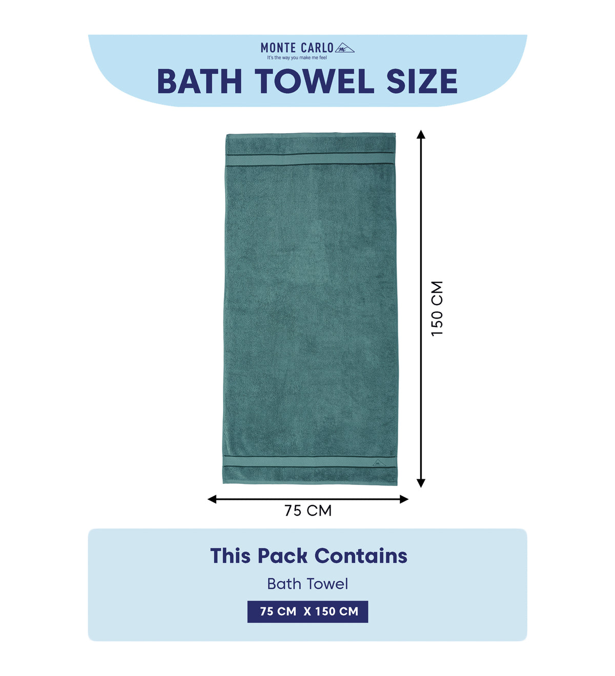 Blue Pure Cotton Solid 450 GSM Bath Towel 1 Piece (Oasis Collection)