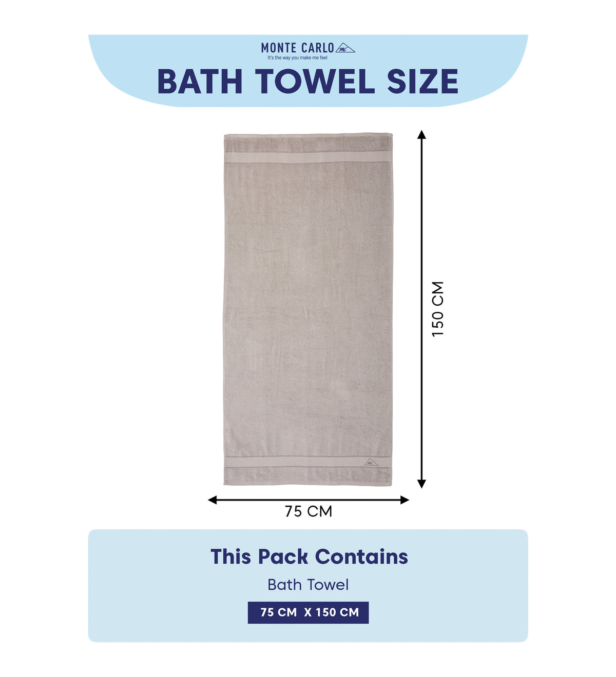 Light Grey Pure Cotton Solid 450 GSM Bath Towel 1 Piece (Oasis Collection)