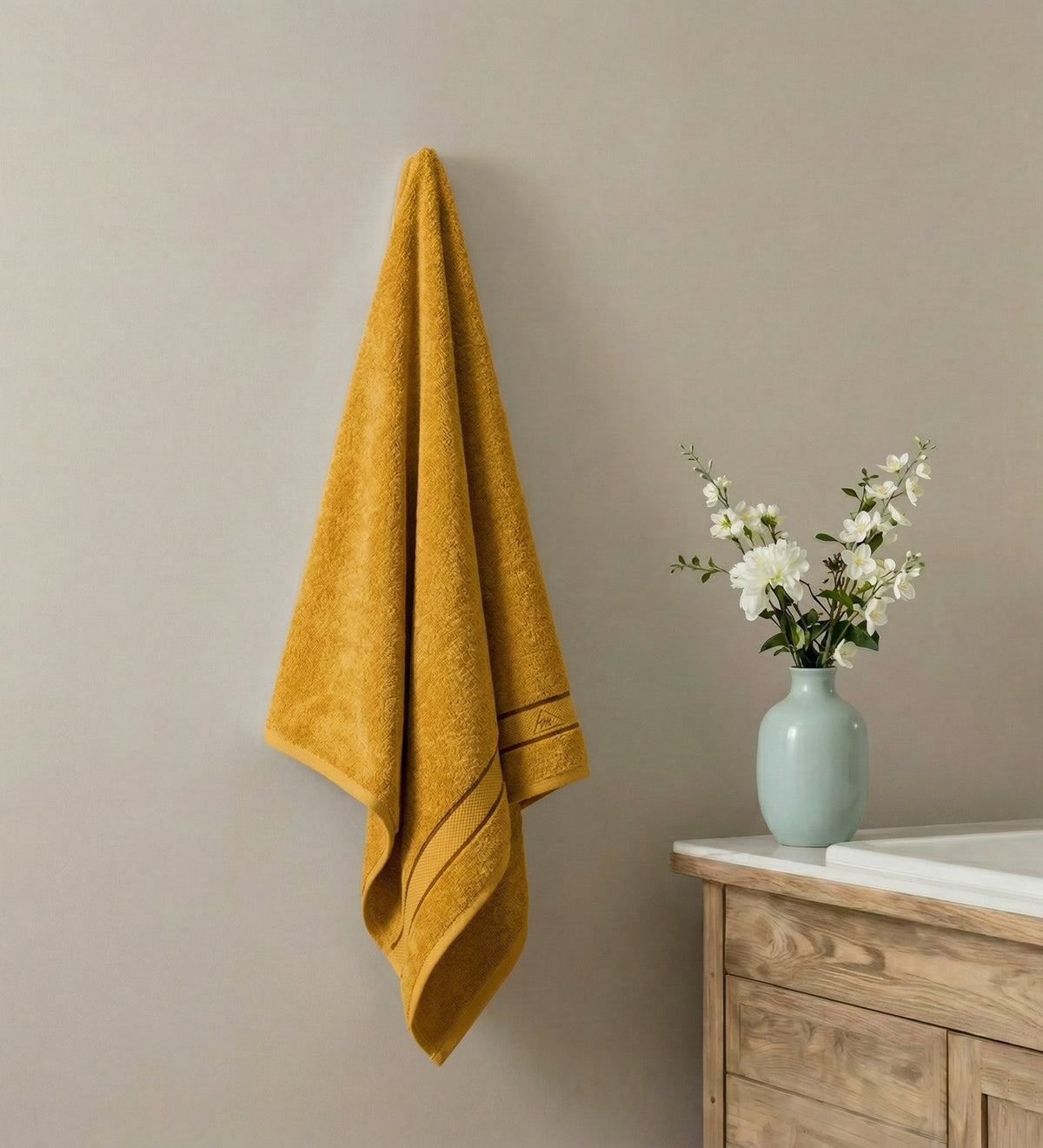 Mustard Pure Cotton Solid 450 GSM Bath Towel 1 Piece (Oasis Collection)