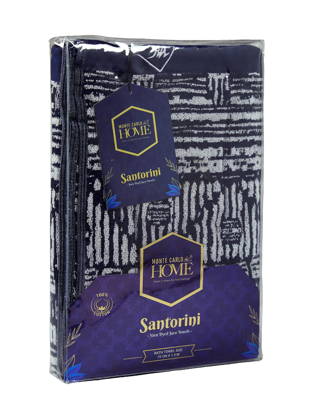 Premium Indigo Blue 100% Cotton Self Design 525 GSM Bath Towel Santorini 1 Pc Pvc Pack