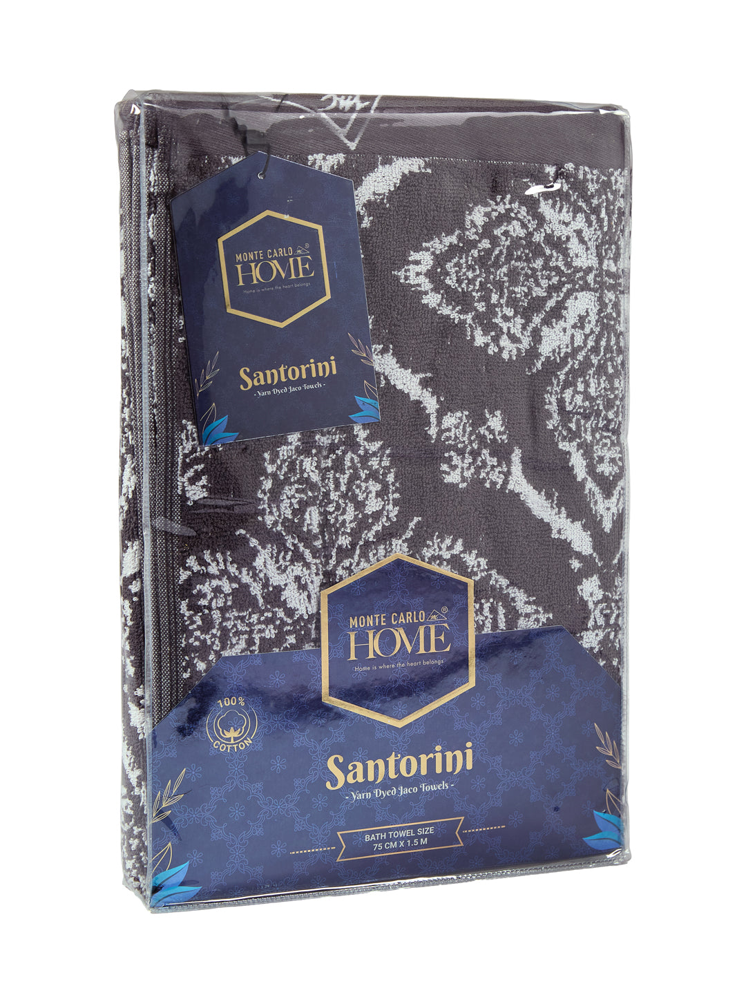 Premium Grey 100% Cotton Self Design 525 GSM Bath Towel Santorini 1 Pc Pvc Pack