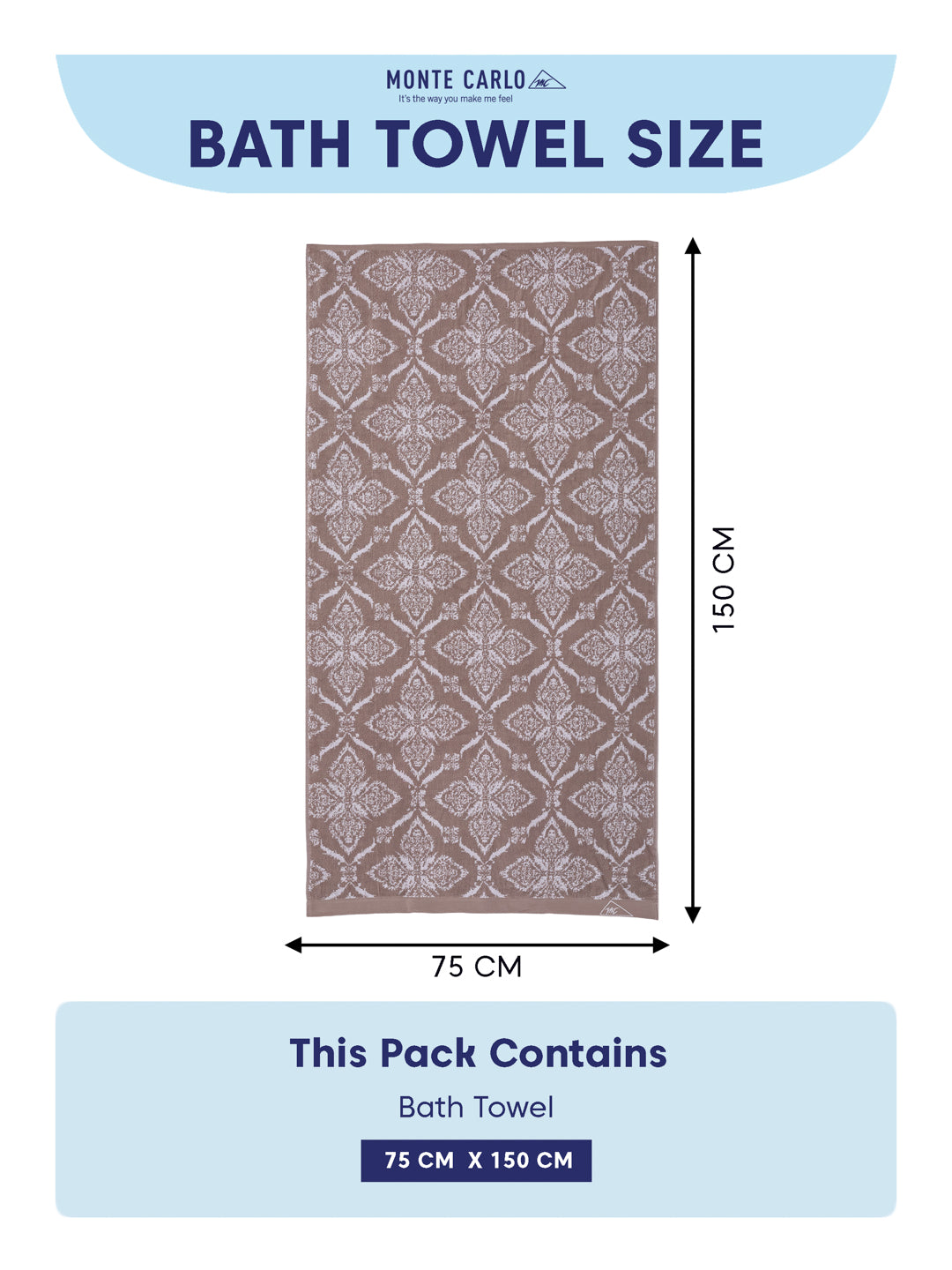 Premium Beige 100% Cotton Self Design 525 GSM Bath Towel Santorini 1 Pc Pvc Pack