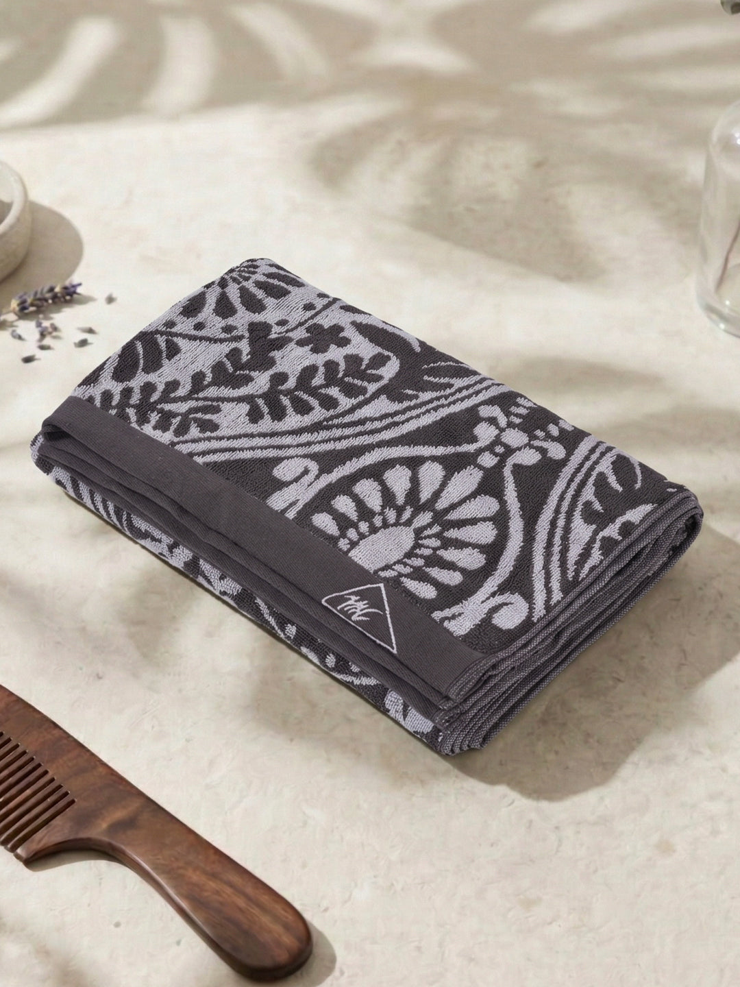 Premium Grey 100% Cotton Self Design 525 GSM Bath Towel Santorini 1 Pc Pvc Pack