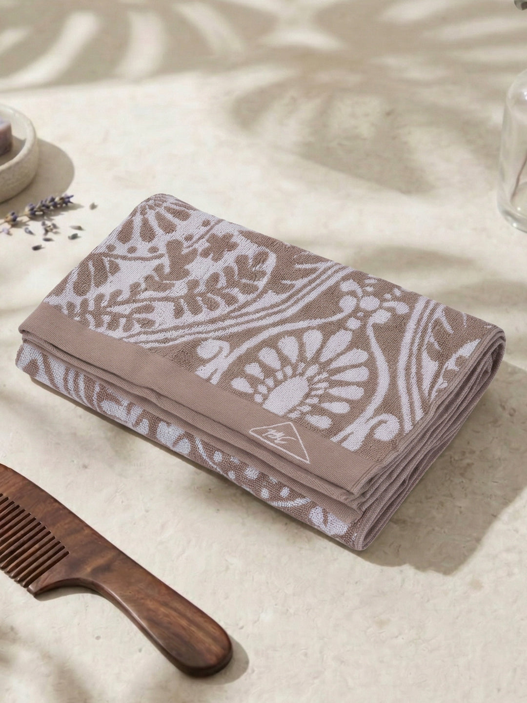 Premium Beige 100% Cotton Self Design 525 GSM Bath Towel Santorini 1 Pc Pvc Pack