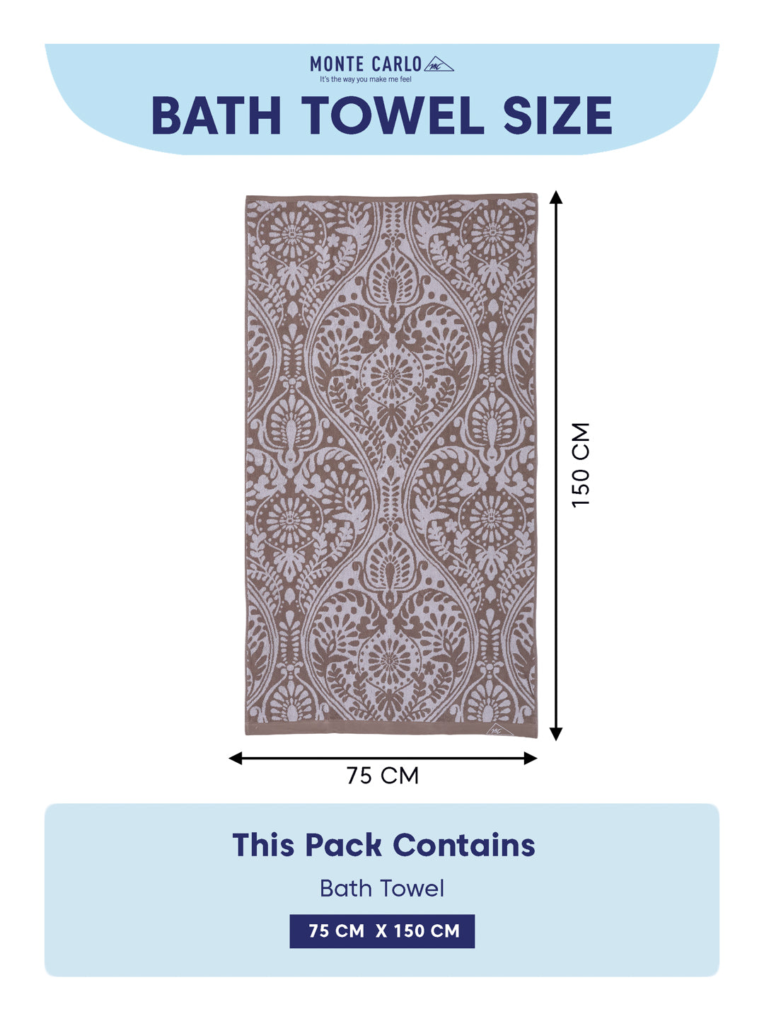 Premium Beige 100% Cotton Self Design 525 GSM Bath Towel Santorini 1 Pc Pvc Pack