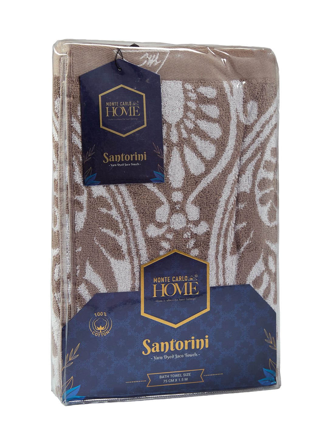 Premium Beige 100% Cotton Self Design 525 GSM Bath Towel Santorini 1 Pc Pvc Pack