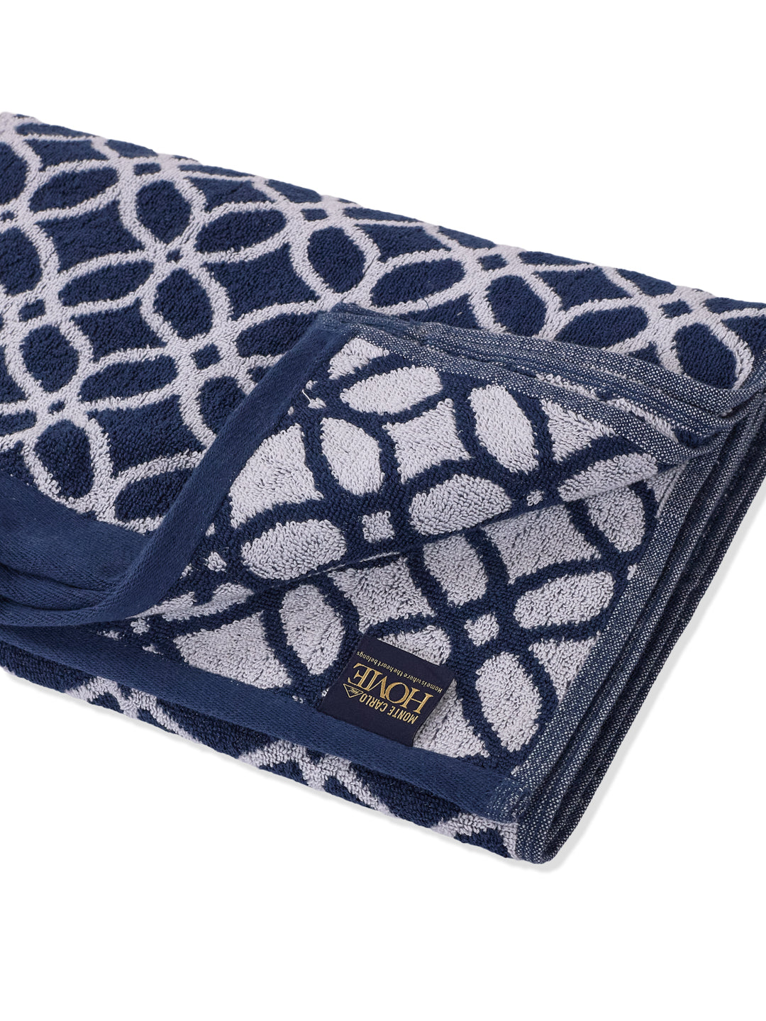Premium Indigo Blue 100% Cotton Self Design 525 GSM Bath Towel Santorini 1 Pc Pvc Pack