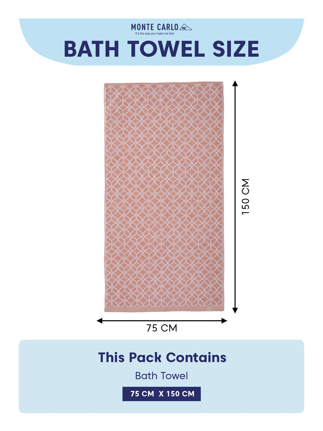 Premium Dusty Rose 100% Cotton Self Design 525 GSM Bath Towel Santorini 1 Pc Pvc Pack