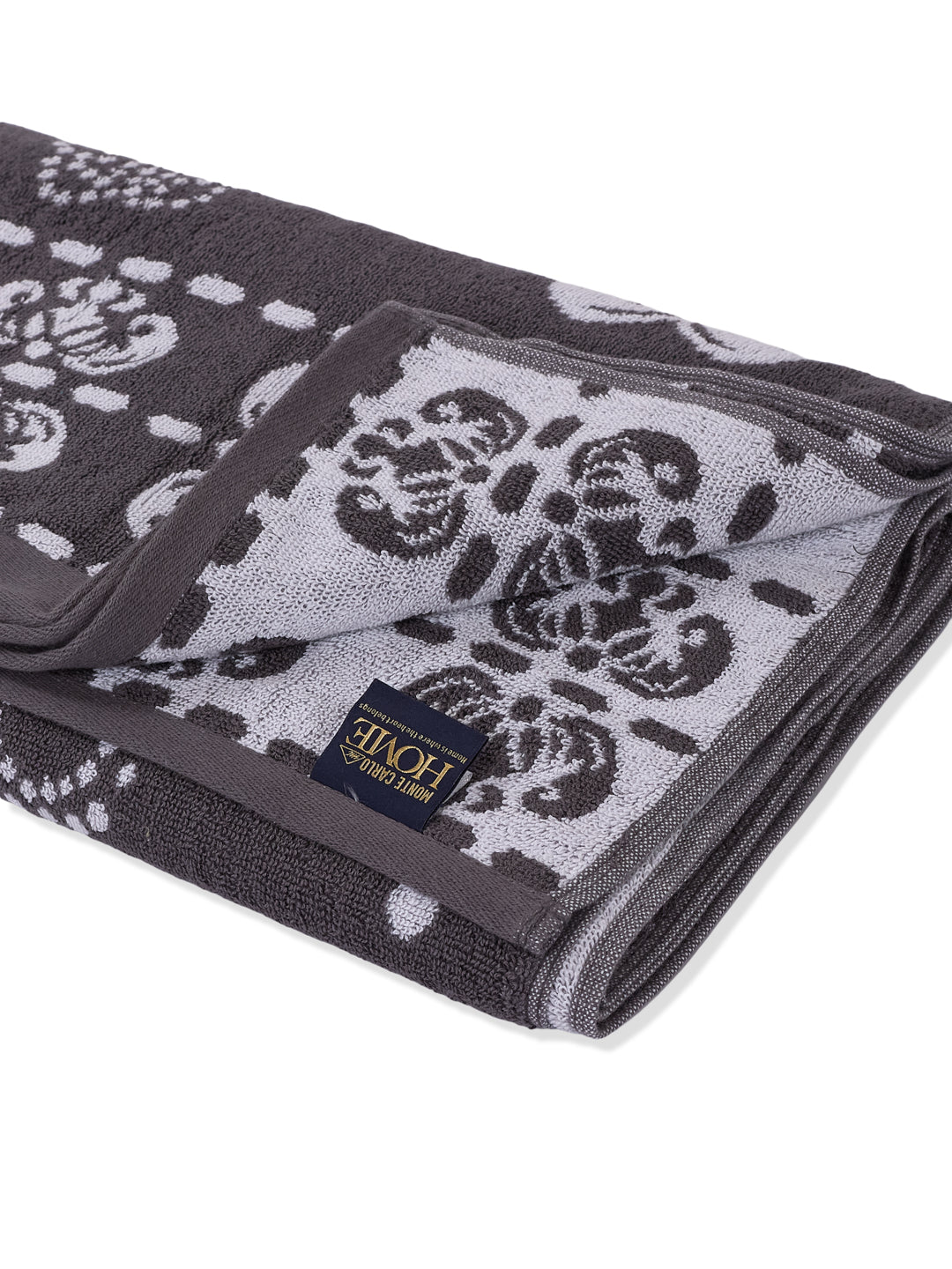 Premium Grey 100% Cotton Self Design 525 GSM Bath Towel Santorini 1 Pc Pvc Pack