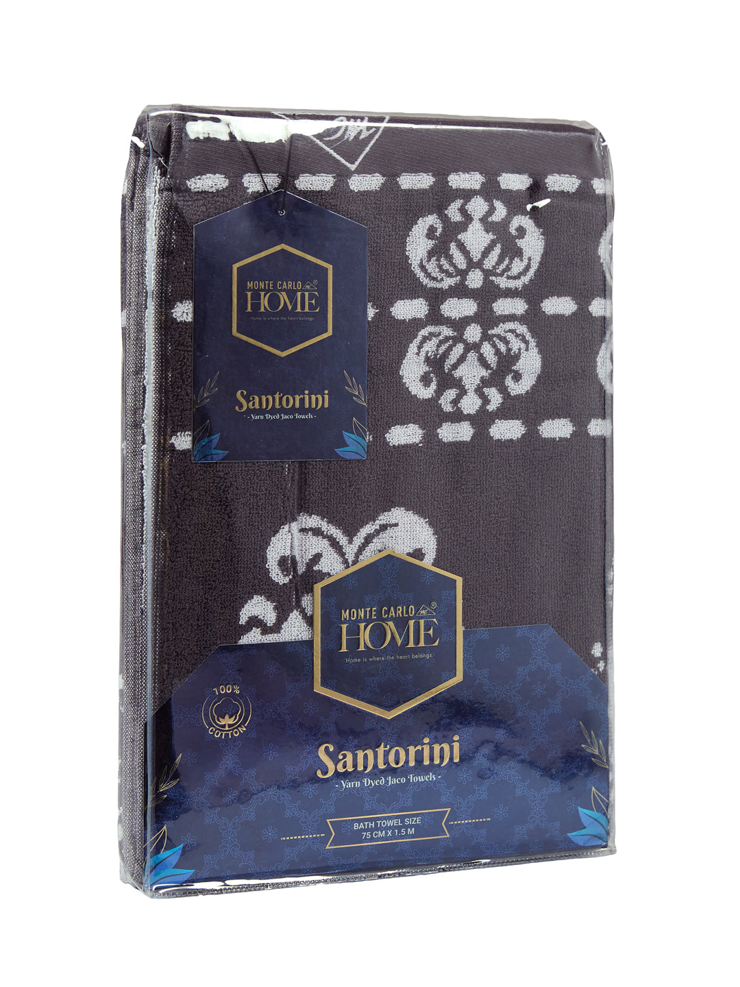 Premium Grey 100% Cotton Self Design 525 GSM Bath Towel Santorini 1 Pc Pvc Pack