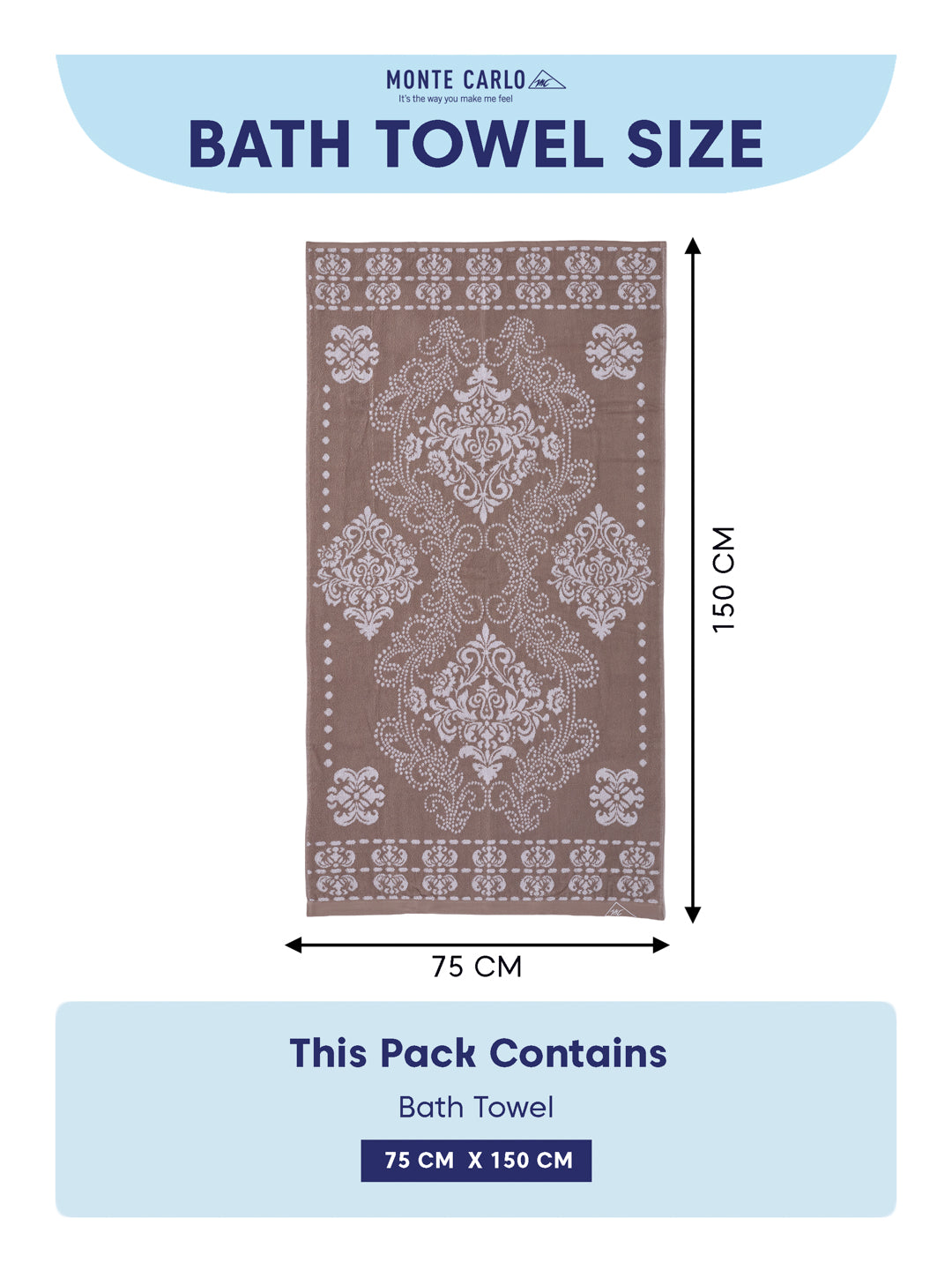 Premium Beige 100% Cotton Self Design 525 GSM Bath Towel Santorini 1 Pc Pvc Pack