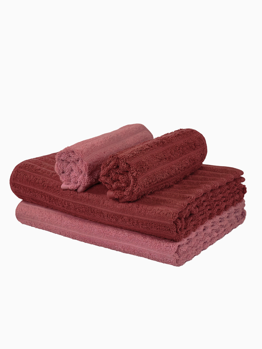 Maroon & Pink 100% Cotton Solid 500 GSM Bath Towel Sensations 4 Pc Set Gifting Box Pack