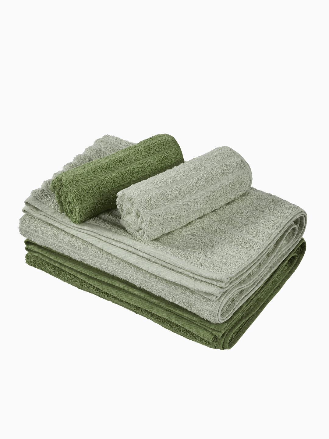 Green & Grey 100% Cotton Solid 500 GSM Bath Towel Sensations 4 Pc Set Gifting Box Pack