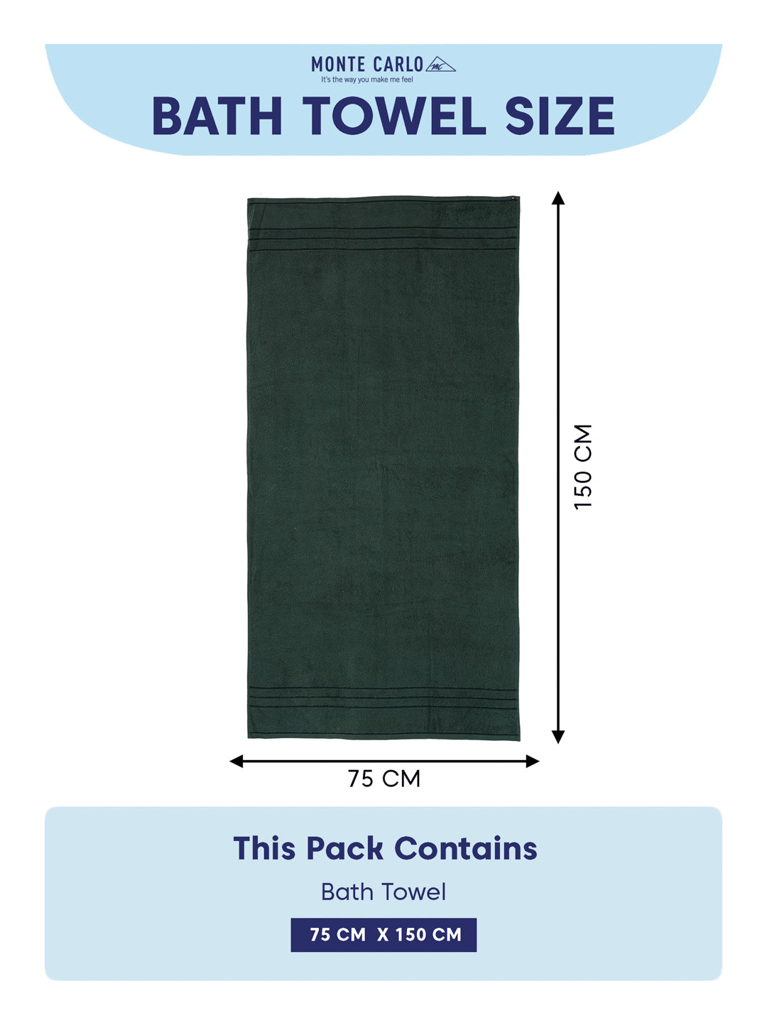 Essential Green 100% Cotton Solid 340 GSM Bath Towel Soho 1 Pc Pvc Pack
