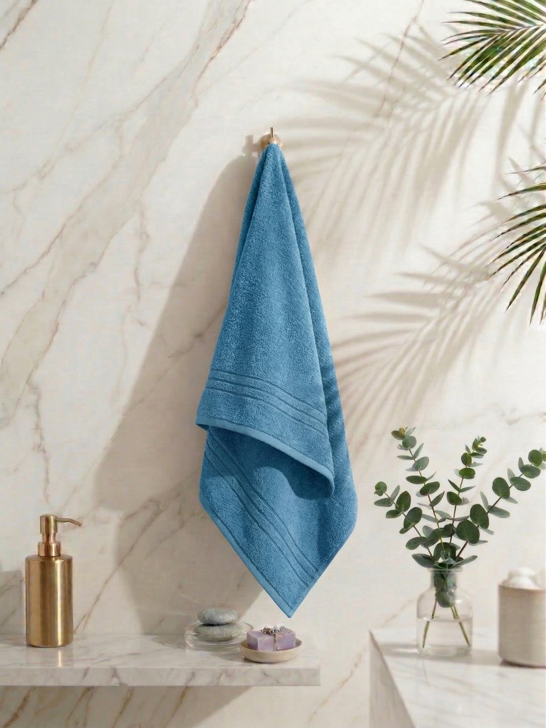 Essential Blue 100% Cotton Solid 340 GSM Bath Towel Soho 1 Pc Pvc Pack