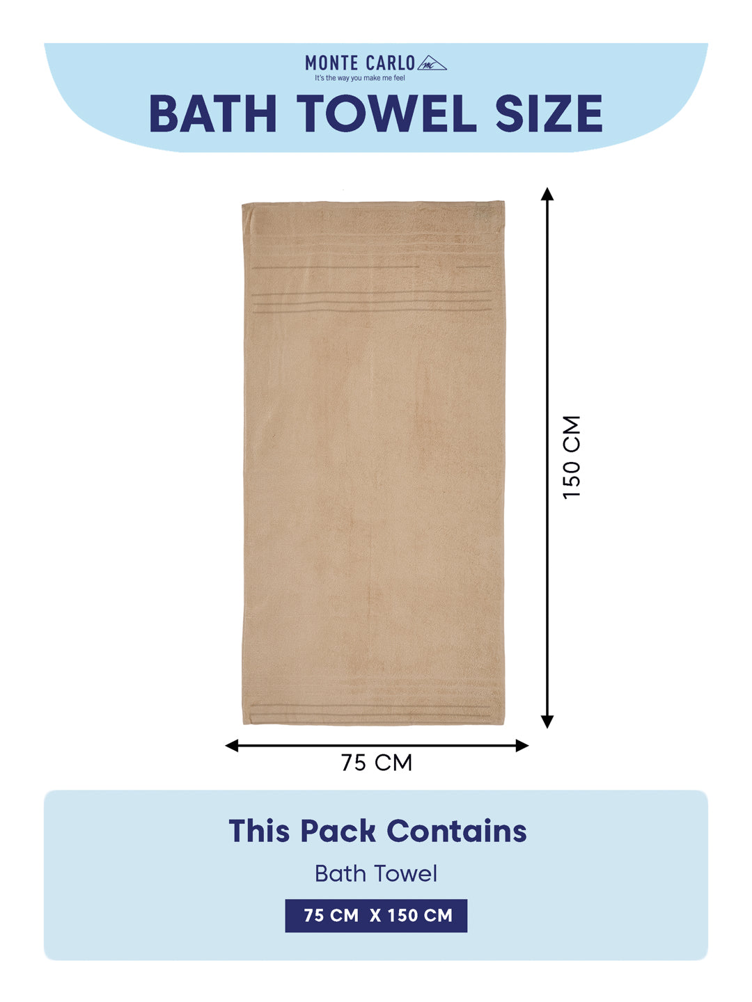 Essential Beige 100% Cotton Solid 340 GSM Bath Towel Soho 1 Pc Pvc Pack