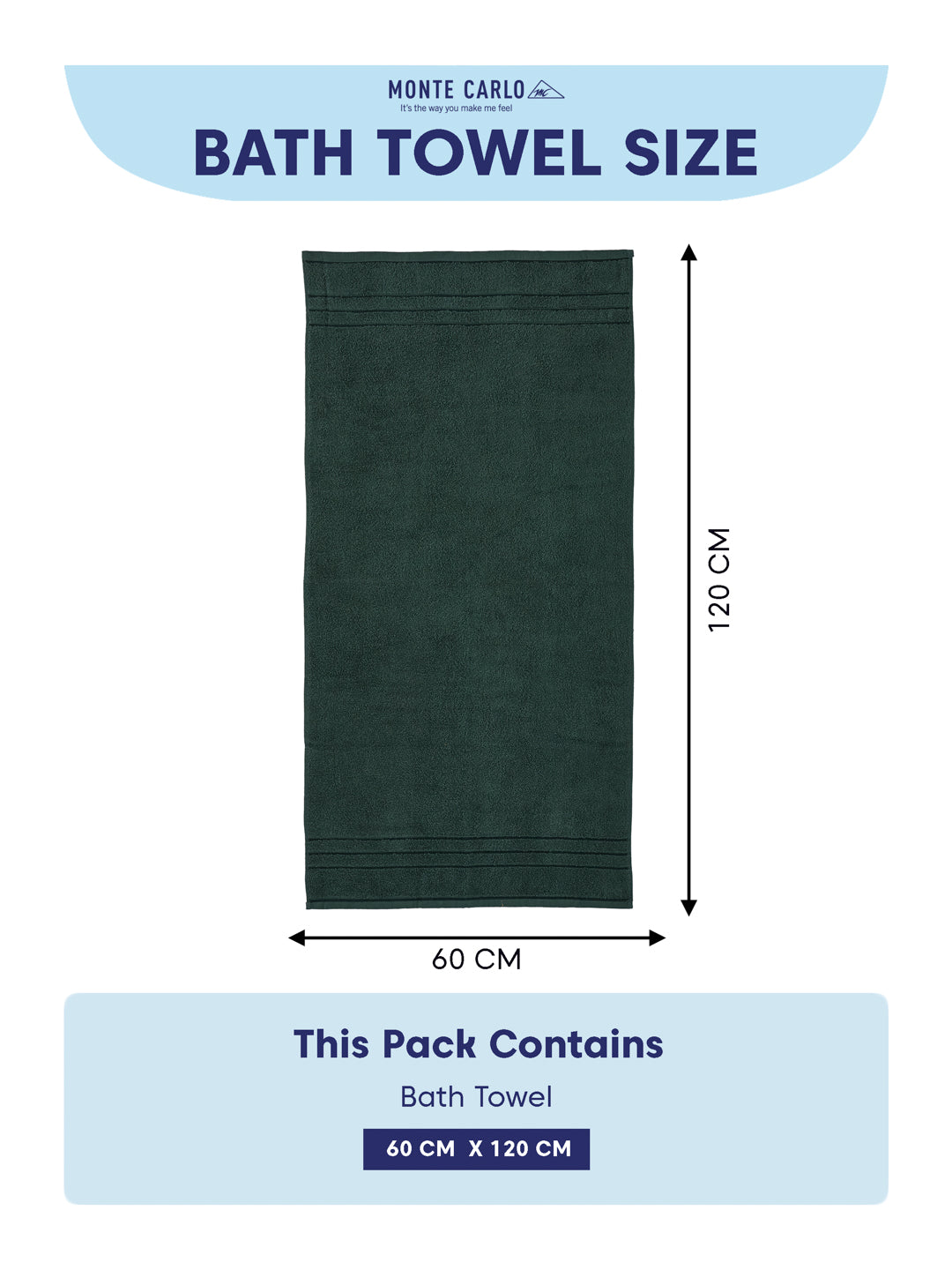 Essential Green 100% Cotton Solid 340 GSM Bath Towel Soho Small 1 Pc Pvc Pack