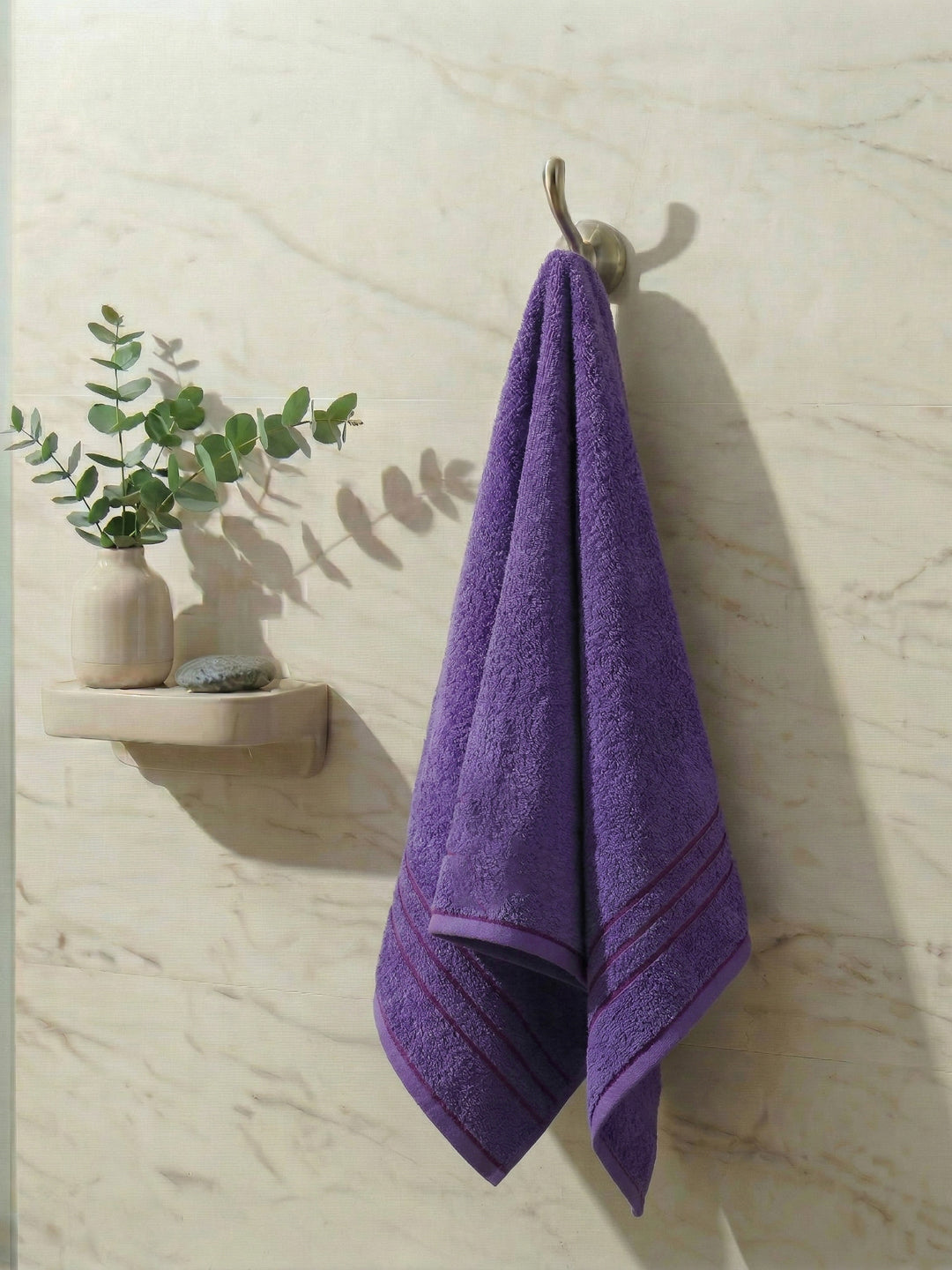 Essential Purple 100% Cotton Solid 340 GSM Bath Towel Soho Small 1 Pc Pvc Pack