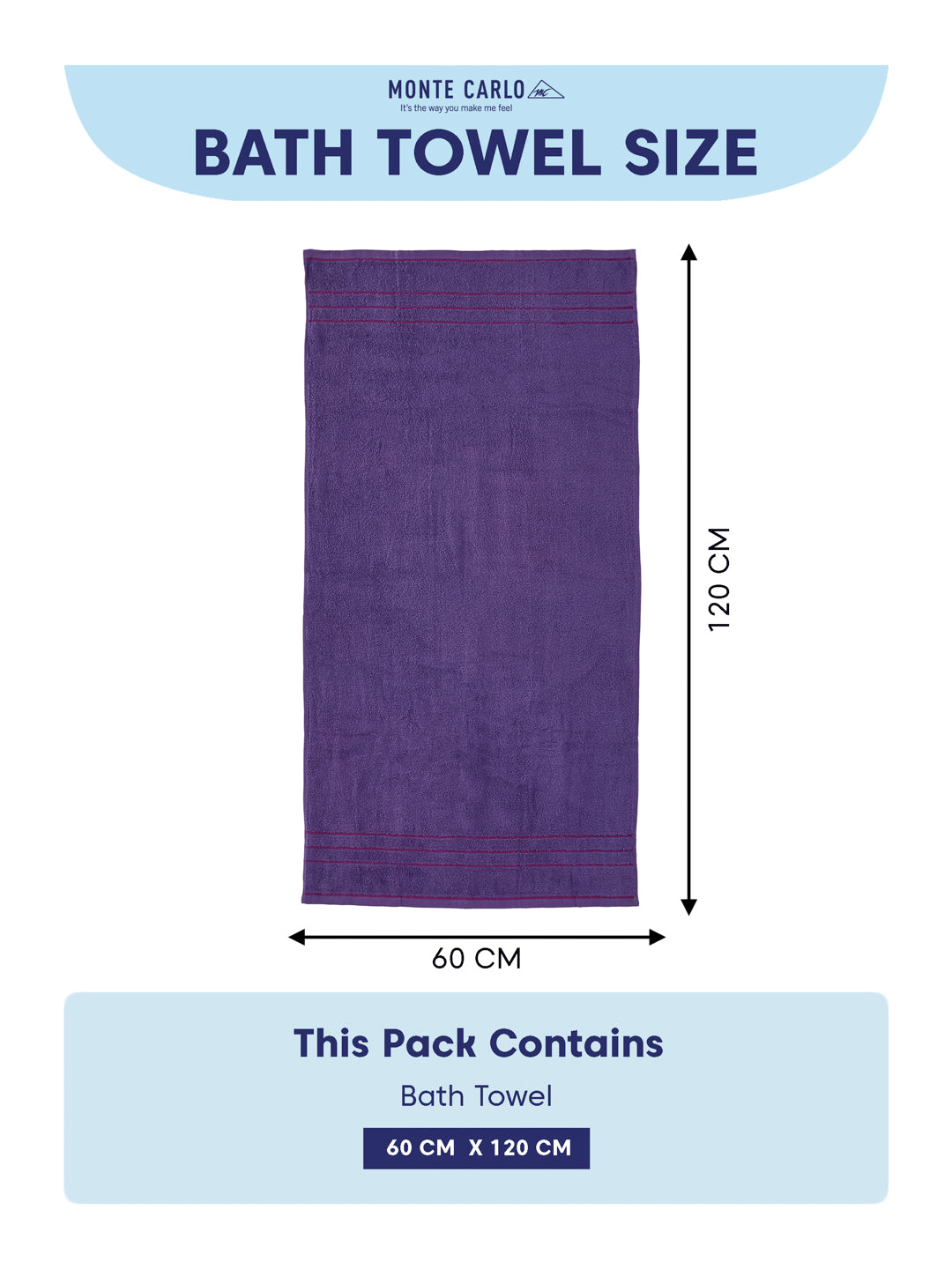 Essential Purple 100% Cotton Solid 340 GSM Bath Towel Soho Small 1 Pc Pvc Pack