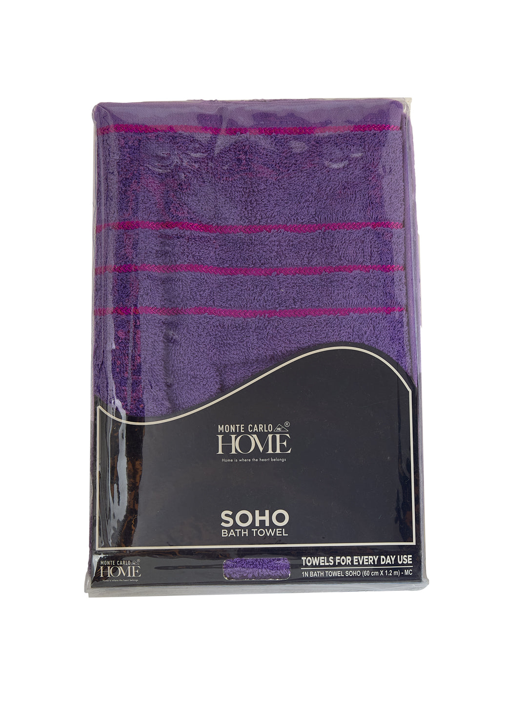 Essential Purple 100% Cotton Solid 340 GSM Bath Towel Soho Small 1 Pc Pvc Pack