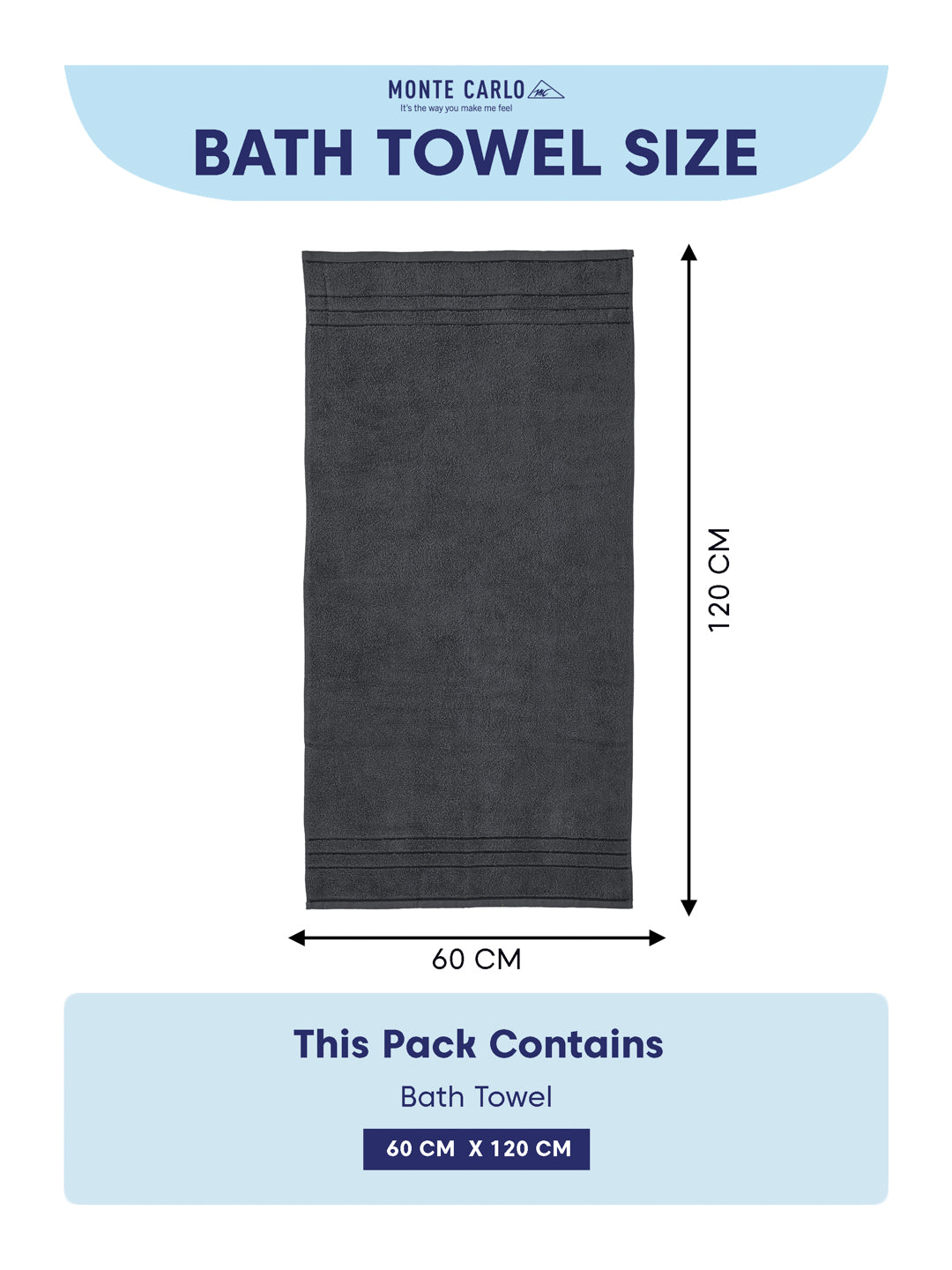 Essential Charcoal 100% Cotton Solid 340 GSM Bath Towel Soho Small 1 Pc Pvc Pack