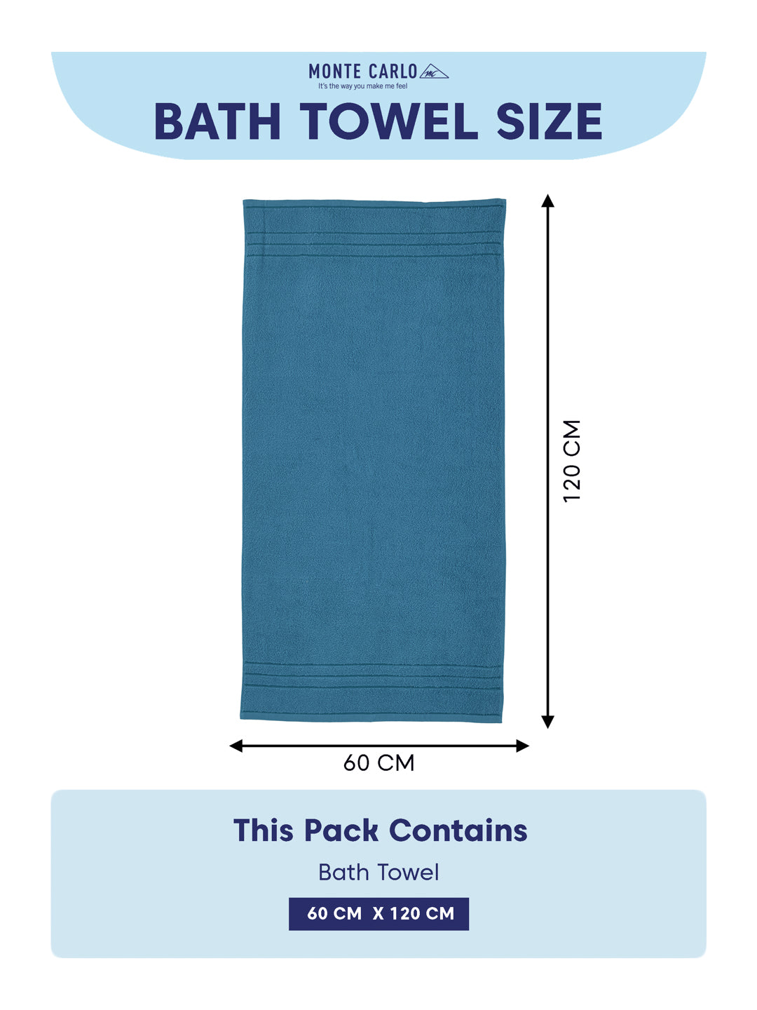 Essential Blue 100% Cotton Solid 340 GSM Bath Towel Soho Small 1 Pc Pvc Pack